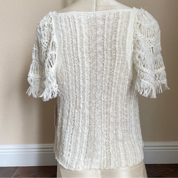 Free People Blackbird Macrame Open Knit Boho Blouse Ivory Combo XS NWT - Picture 6 of 11
